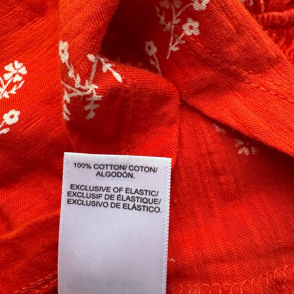 LUCKY BRAND Women’s Smocked Puff Sleeve Shirt Orange Boho Floral Top Large L - Picture 6 of 6